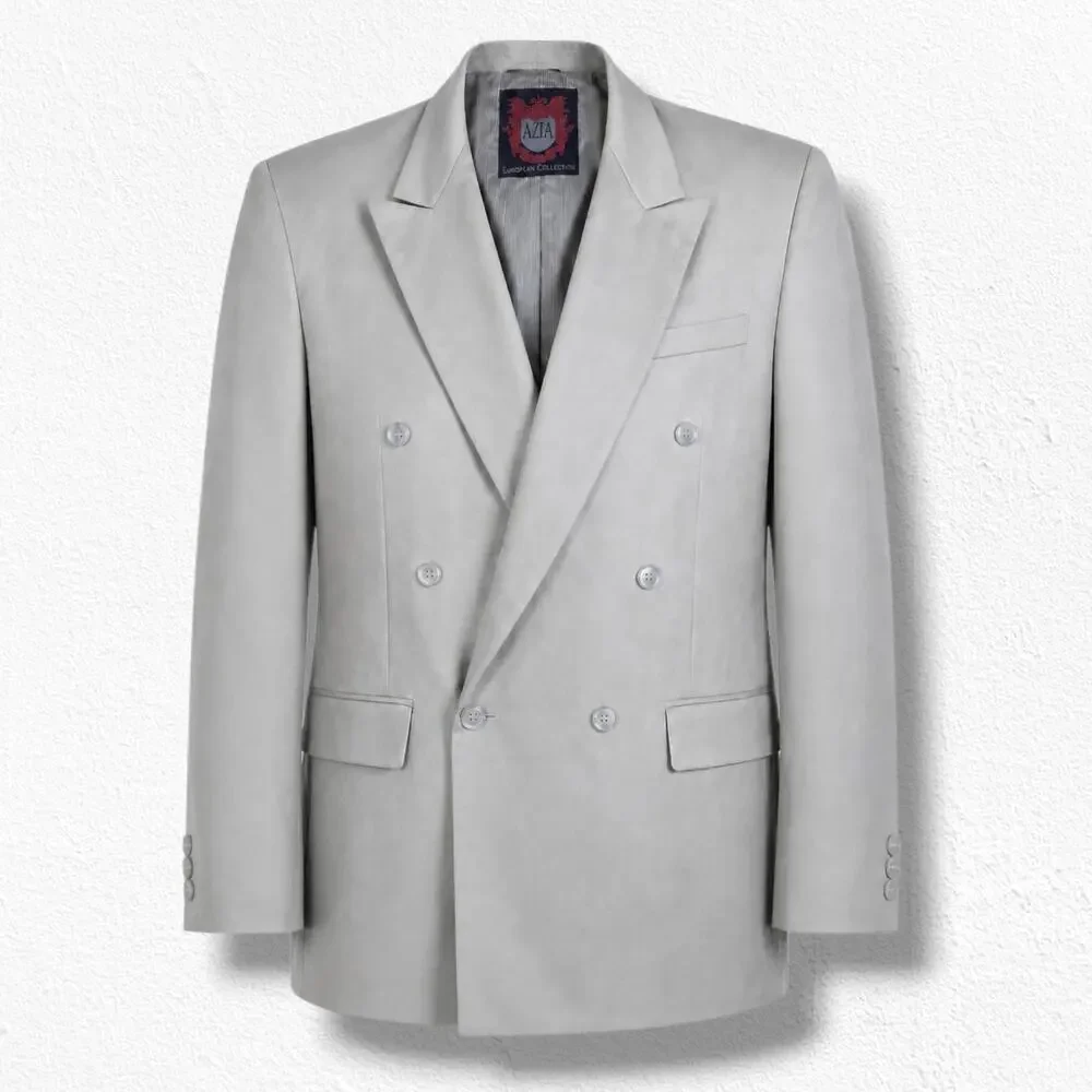Vintage 80s Beige Double Breasted Oversized Longline Blazer Size 50R Mens